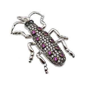 copper Ladybug pendant pave zircon, platinum plated, approx 20-30mm