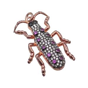 copper Ladybug pendant pave zircon, rose gold, approx 20-30mm