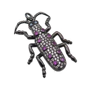 copper Ladybug pendant pave zircon, black plated, approx 20-30mm