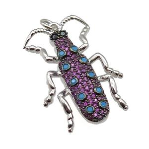 copper Ladybug pendant pave zircon, platinum plated, approx 20-30mm