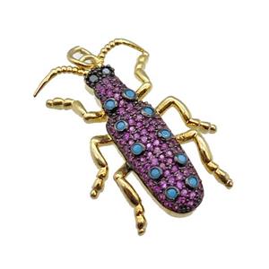 copper Ladybug pendant pave zircon, gold plated, approx 20-30mm