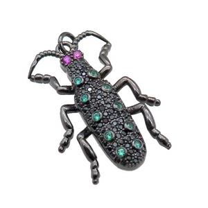 copper Ladybug pendant pave zircon, black plated, approx 20-30mm