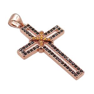 copper christian Cross pendant pave zircon, rose gold, approx 19-30mm