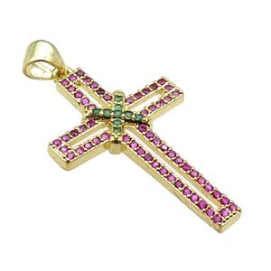 copper christian Cross pendant pave zircon, gold plated, approx 19-30mm