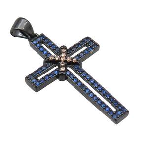 copper christian Cross pendant pave zircon, black plated, approx 19-30mm