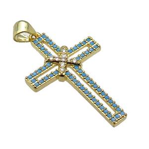 copper christian Cross pendant pave zircon, gold plated, approx 19-30mm