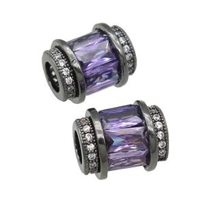 copper tube beads pave purple zircon, black plated, approx 9-12mm, 5mm hole