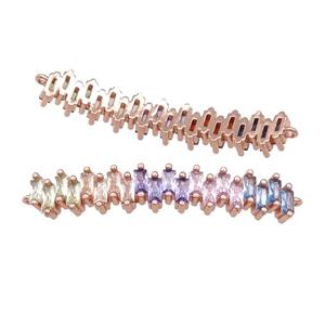 copper stick connector pave zircon, multicolor, rose gold, approx 7-40mm