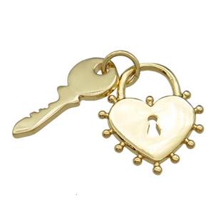 copper Lock-Key charm pendant, gold plated, approx 6-16mm, 13mm