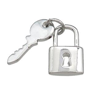 copper Lock-Key charm pendant, platinum plated, approx 6-16mm, 9-14mm