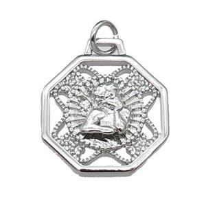 copper Angel pendant, platinum plated, approx 18mm