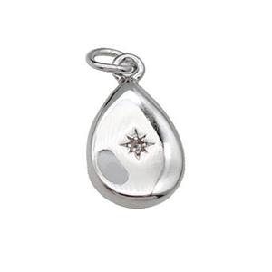 copper teardrop pendant pave zircon, platinum plated, approx 9-13mm