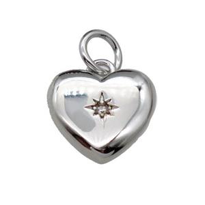 copper heart pendant pave zircon, platinum plated, approx 10mm