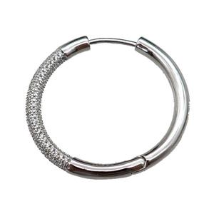 copper Hoop Earring pave zircon, platinum plated, approx 35mm dia