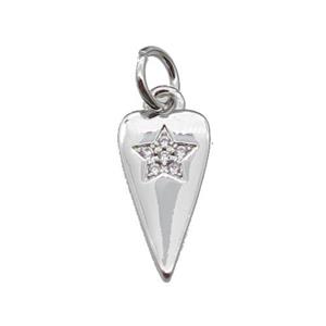 copper dart Heart star pendant pave zircon platinum plated, approx 7-13mm