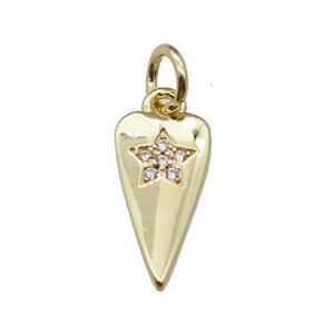 copper dart Heart star pendant pave zircon gold plated, approx 7-13mm