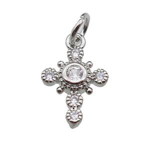 copper cross pendant pave zircon, platinum plated, approx 10-12mm