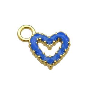 copper Heart pendant with blue enamel, gold plated, approx 11mm, 3mm hole