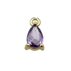 copper teardrop pendant pave purple zircon, gold plated, approx 5-7mm