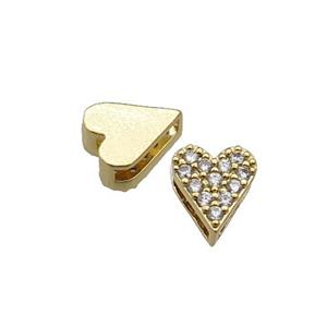 copper Heart beads pave zircon, gold plated, approx 7-8mm, 2x6mm hole