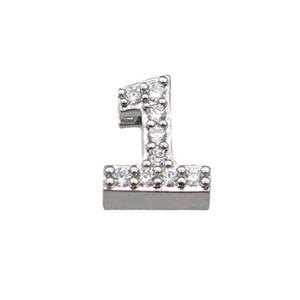 copper Number-1 Beads pave zircon, platinum plated, approx 8mm, 2-6mm hole