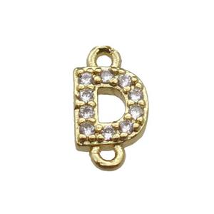 copper letter-D connector pave zircon, gold plated, approx 8mm