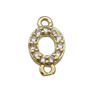 copper letter-O connector pave zircon, gold plated, approx 8mm