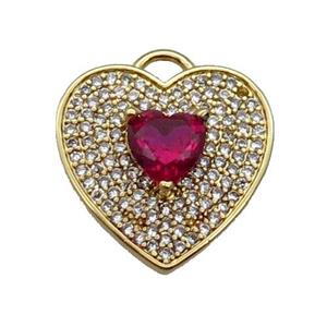 copper Heart pendant pave zircon, ruby, gold plated, approx 17mm