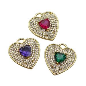 mixed copper Heart pendant pave zircon, gold plated, approx 17mm