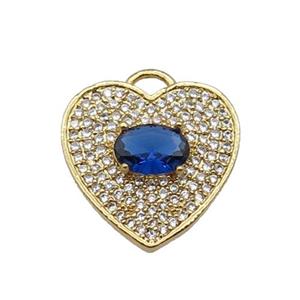 copper Heart pendant pave zircon, blue, gold plated, approx 17mm