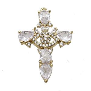 copper Cross pendant pave zircon, gold plated, approx 23-33mm