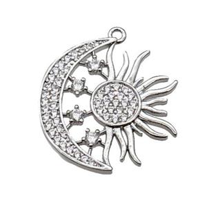 copper Sun moon pendant pave zircon, platinum plated, approx 22mm