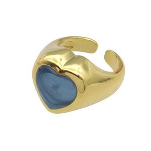 copper Heart Ring teal enamel gold plated, approx 17mm, 18mm dia