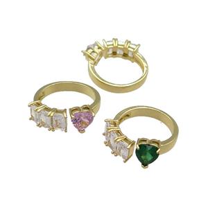 mix copper Heart Ring pave zircon gold plated, approx 8mm, 7mm, 18mm dia
