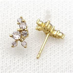 copper Stud Earrings pave zircon gold plated, approx 6-11mm