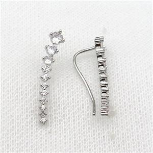 copper Hook Earring pave zircon platinum plated, approx 30mm