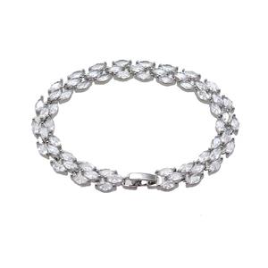 copper Bracelet pave zircon, platinum plated, approx 8mm, 17cm length