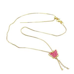 copper Necklace with butterfly pink enamel gold plated, approx 11-14mm, 1mm, 42cm length