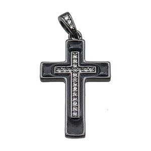 copper Cross pendant pave zircon black enamel black plated, approx 17-25mm