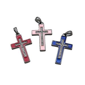 mix copper Cross pendant pave zircon enamel black plated, approx 17-25mm