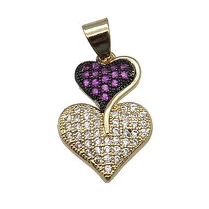 copper Heart pendant pave hotpink zircon gold plated, approx 9-12-18mm