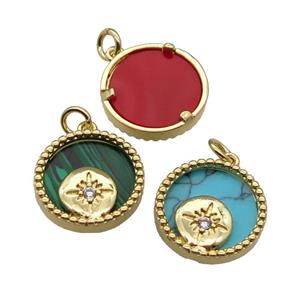 mix copper circle pendant pave zircon gemstone Northstar gold plated, approx 16mm dia