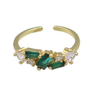 copper Ring pave green zircon gold plated, approx 6mm, 18mm dia