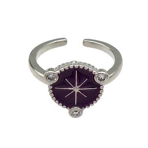 copper Ring northstar black enamel platinum plated, approx 12mm, 16mm dia