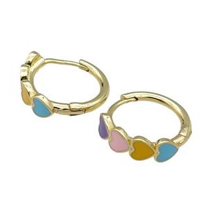 copper Heart Hoop Earrings multicolor enamel gold plated, approx 16mm dia