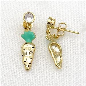 copper Radish Stud Earring green enamel gold plated, approx 5mm, 6-16mm