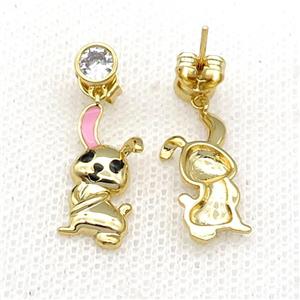 copper Rabbit Stud Earring pink enamel gold plated, approx 5mm, 8-18mm