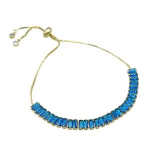 Copper Bracelet Pave Blue Zircon Adjustable Gold Plated, approx 6mm, 90mm, 26cm length