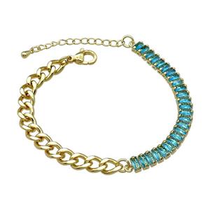 Copper Bracelet Pave Aqua Zircon Gold Plated, approx 6-70mm, 6.5mm, 17-21cm length