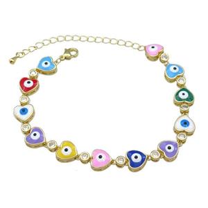 Copper Heart Bracelet Evil Eye MixColor Enamel Gold Plated, approx 9.5mm, 18-25cm length